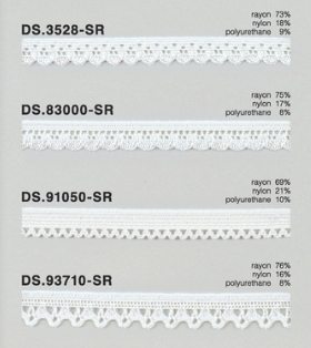 ゴム入りストレッチレース（光沢あり）  レーヨントーションレース 1m単位 白系 大定　日本製  DS.3528SR　DS.83000SR　DS.91050SR　DS.93710SR //