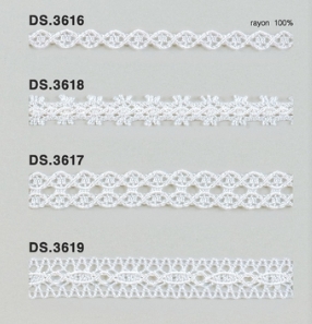 レーヨン横巻コードレース（凹凸光沢あり）トーションレース 　1m単位　大定　日本製 DS.3616  DS.3618  DS.3617 DS.3619  //