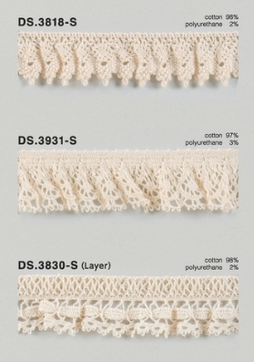 オーガニックコットンレース  ストレッチトーションレース  　1m単位　大定　日本製 DS.3818-S DS.3931-S DS.3830-S   //