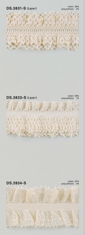オーガニックコットンレース  ストレッチトーションレース  　1m単位　大定　日本製 DS.3831-S DS.3833-S DS.3934-S    //