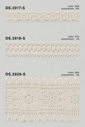 オーガニックコットンレース  ストレッチトーションレース  　1m単位　大定　日本製 DS.3917-S DS.3918-S DS.3928-S  //