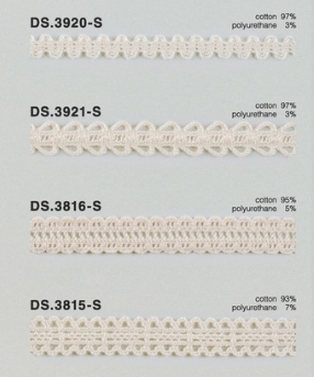 オーガニックコットンレース  ストレッチトーションレース  　1m単位　大定　日本製 DS.3920-S DS.3921-S DS.3816-S DS.3815-S  //