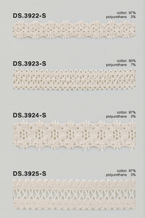 オーガニックコットンレース  ストレッチトーションレース  　1m単位　大定　日本製 DS.3922-S DS.3923-S DS.3924-S DS.3925-S  //