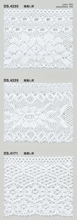 ゴム入りストレッチレース  綿ツーウェイトーションレース 1m単位 オフホワイト 大定　日本製  DS.4230 DS.4229 DS.4171   //