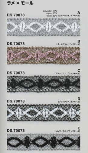 ラメレース モール入りブレード 1m単位  DS.70078　5色展開　22mm巾　大定 日本製
