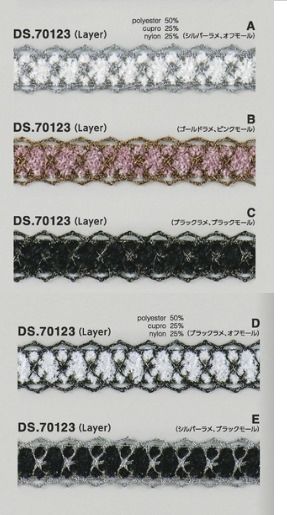ラメレース モール入りブレード 1m単位  DS.70123　5色展開　20mm巾　大定 日本製