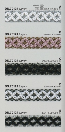 ラメレース モール入りブレード 1m単位  DS.70124　5色展開　20mm巾　大定 日本製