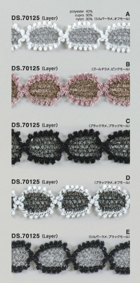 ラメレース モール入りブレード 1m単位  DS.70125　5色展開　26mm巾　大定 日本製