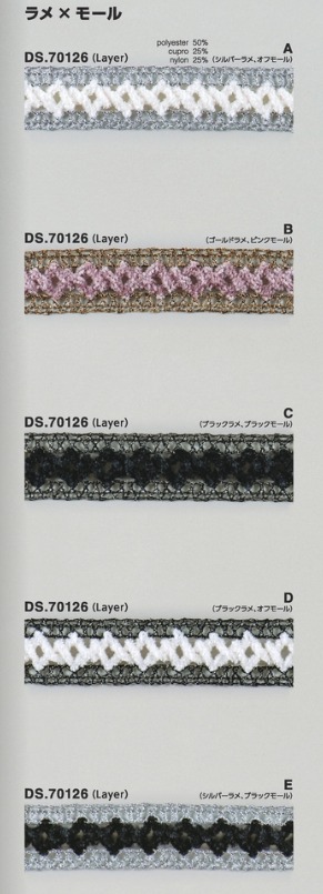ラメレース モール入りブレード 1m単位  DS.70126　5色展開　24mm巾　大定 日本製