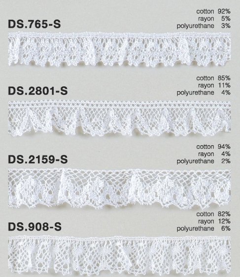 フリルレース   ゴム入りトーションレース  1m単位　オフホワイト 　大定　日本製 DS.765-S DS.2801-S  DS.2159-S DS.908-S////