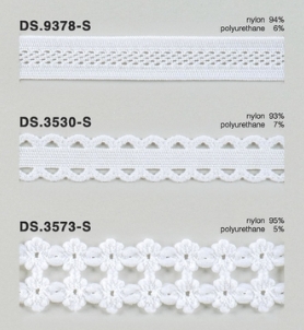 ゴム入りストレッチレース  ウーリーナイロントーションレース 1m単位 白系 大定　日本製  DS.9378-S　DS.3530-S　DS.3573-S  　 //