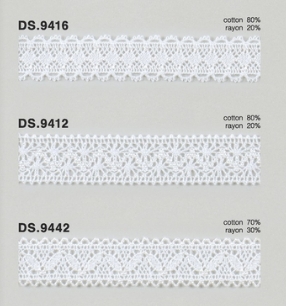 綿レーヨンレース（光沢あり） トーションレース 　1m単位　大定　日本製 DS.9416   DS.9412  DS.9442    //