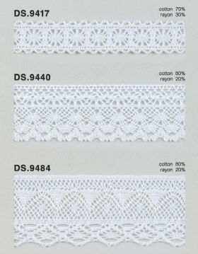 綿レーヨンレース（光沢あり） トーションレース 　1m単位　大定　日本製 DS.9417   DS.9440  DS.9484    //