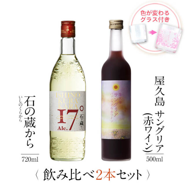 飲み比べセット グラス付き 石の蔵から 屋久島サングリア パッション&赤ワイン 2本 セット 25度 12度 720ml 500ml