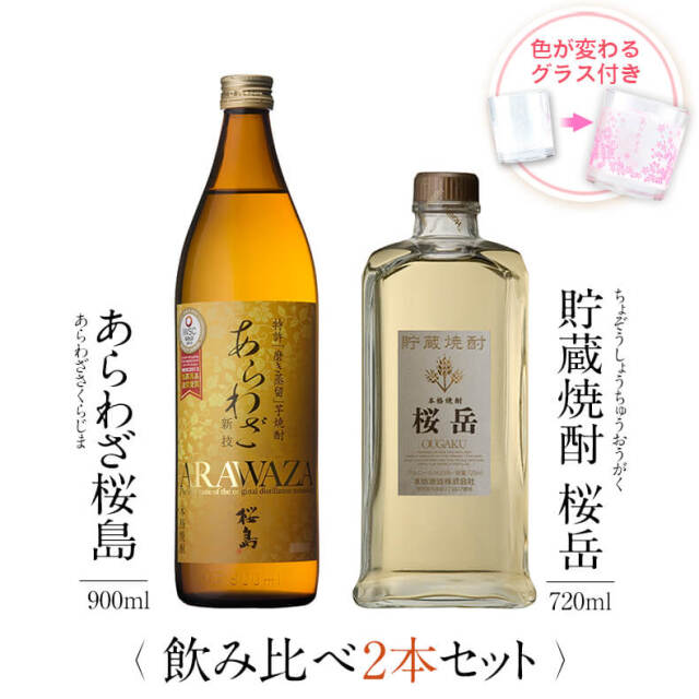 飲み比べセット グラス付き あらわざ桜島 貯蔵焼酎 桜岳 2本