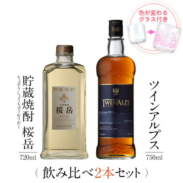飲み比べセット グラス付き 貯蔵焼酎 桜岳 TWIN ALPS 2本 セット 25度