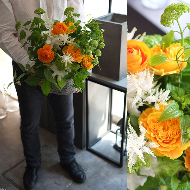 オレンジ　フラワーアレンジメント