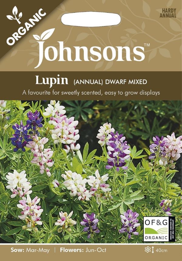【種子】 Johnsons Seeds Organic Lupin (Annual) Dwarf Mixed オーガニック ルーピン (アニュアル) ドワーフミックス