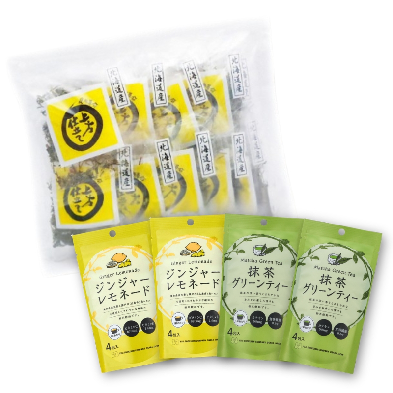 送料無料！昆布革命10ｇ×30袋＆ジンジャーレモネード＆抹茶グリーンティセット