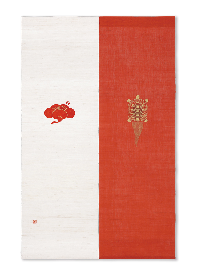 紅白のれん「梅鶴蓑亀」