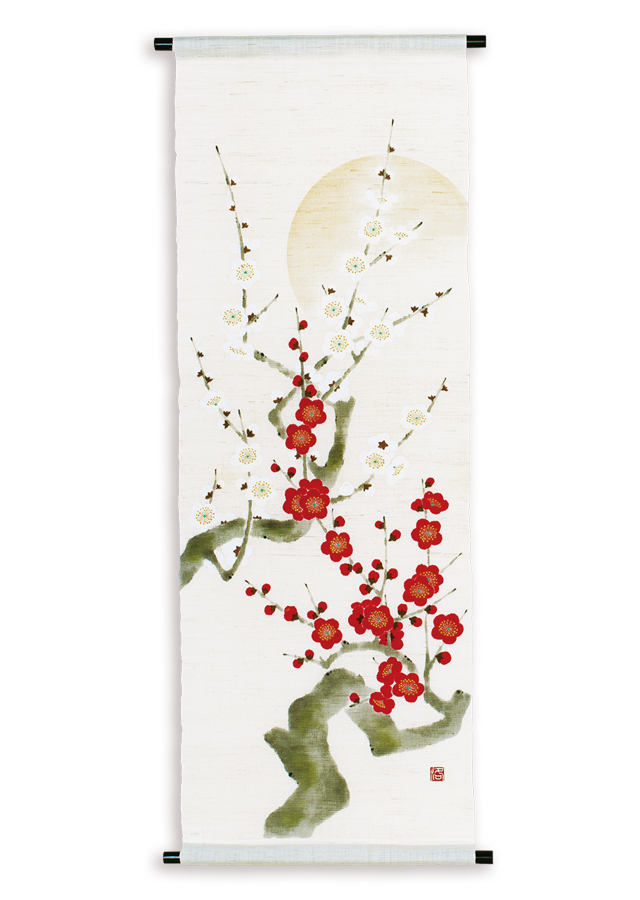 手描きタペストリー「紅梅白梅」