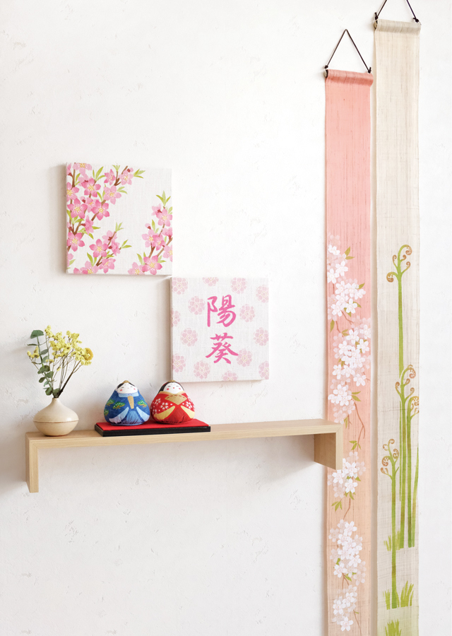 ピーチ様確認用です♪　ファブリックパネル(Handmade) 麻のファブリックパネル「桃の花」 [京都洛柿庵オンラインショップ]