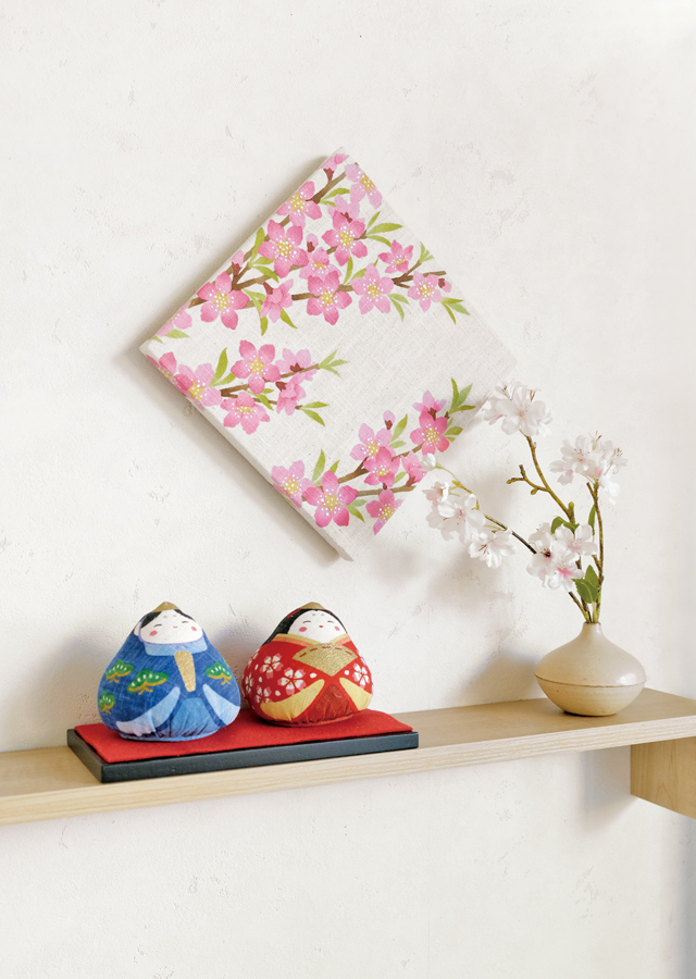 麻のファブリックパネル「桃の花」
