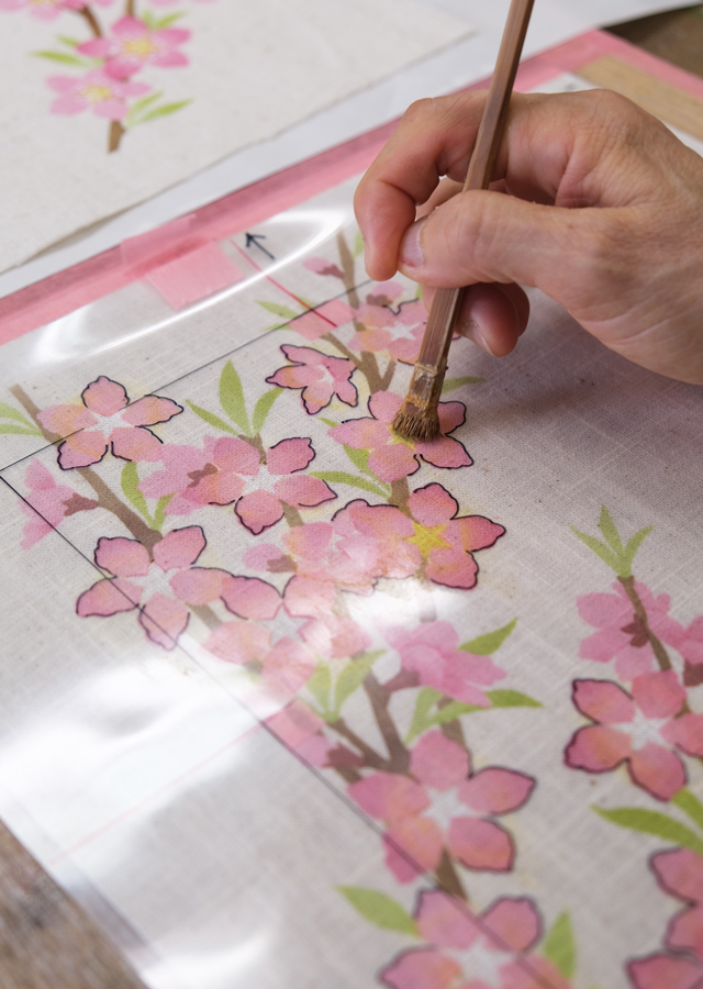 麻のファブリックパネル「桃の花」