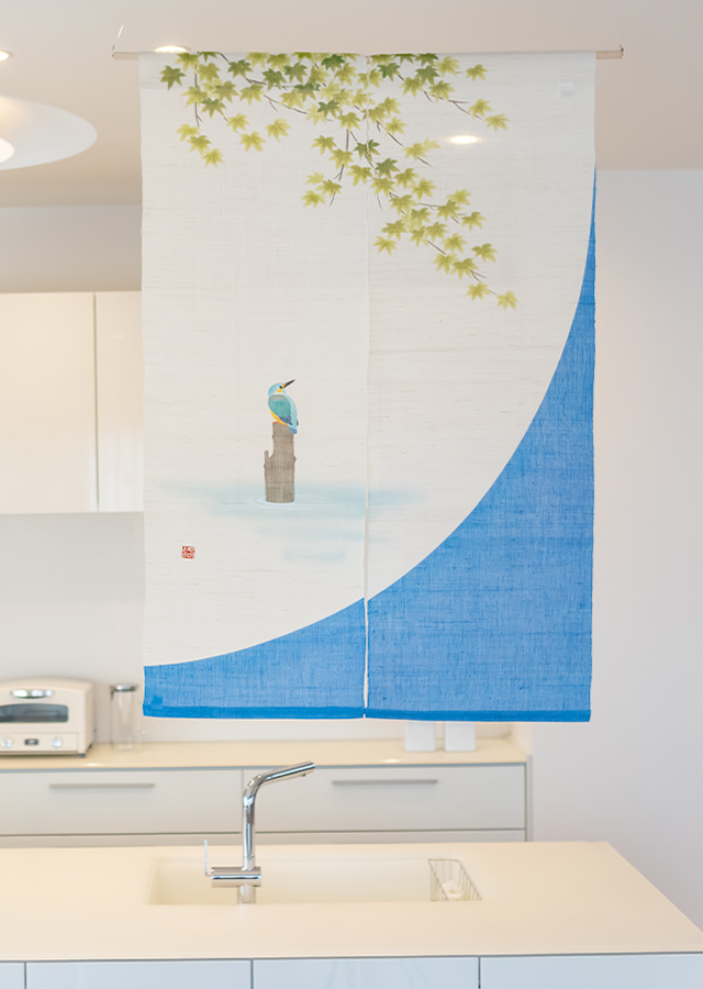 筒描き手染め麻暖簾【夢】本染め　のれん　巾81×180cm　一点物　アンティーク imgrc0098724301.jpg