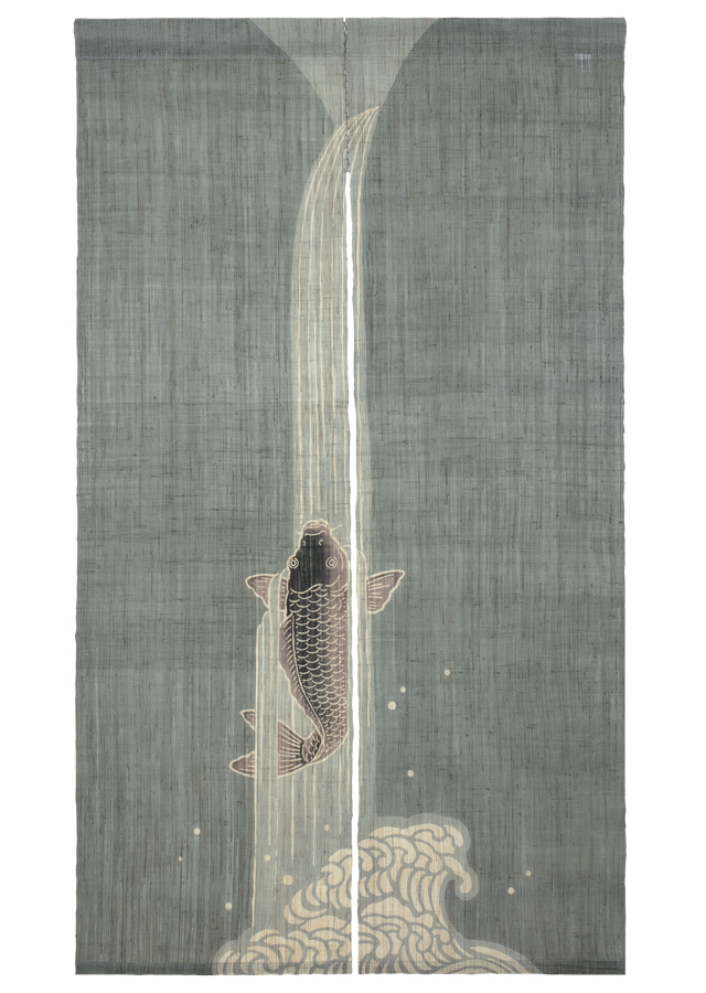 琉球藍染のれん　麻　鯉柄 琉球藍染のれん 麻 鯉柄