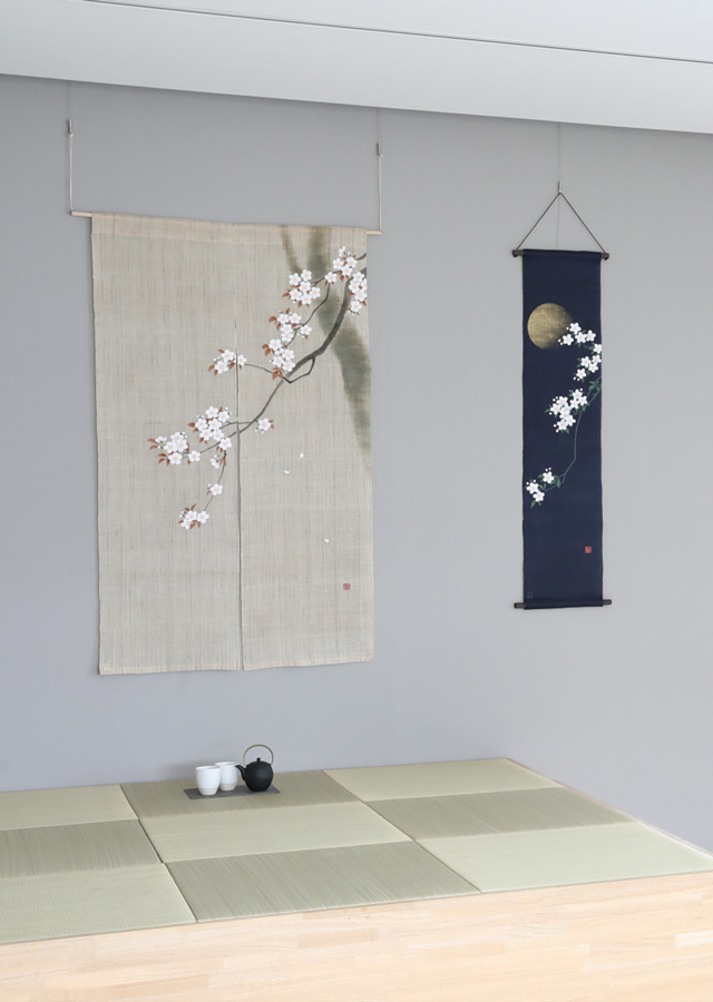 本麻のれん「墨描き桜」 [京都洛柿庵オンラインショップ]