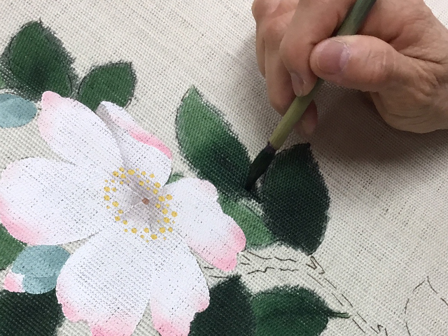 手染め麻のれん「山茶花」 [京都洛柿庵オンラインショップ]