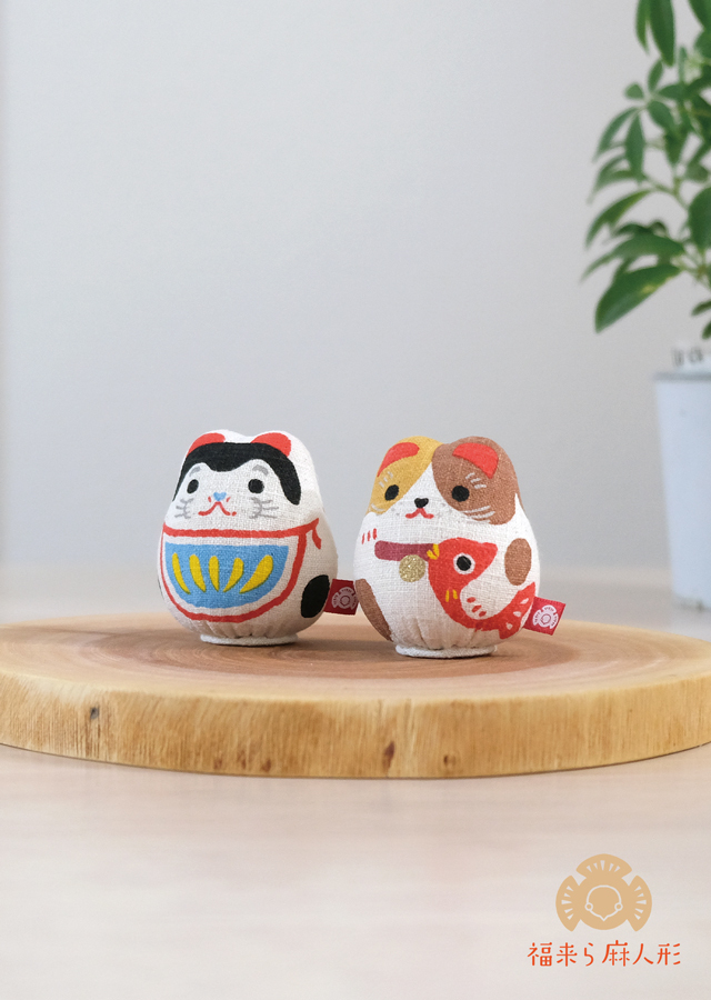 福来ら麻人形「鯛持ち福猫 SS」福来ら麻人形「狛犬 SS」福来ら麻人形「鯛持ち福猫・狛犬 Twin」(２個セット)