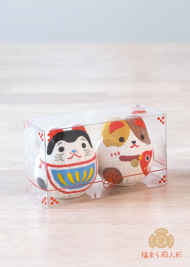 大入DESIGN］福来ら麻人形 「鯛持ち福猫・狛犬 Twin」（2個セット