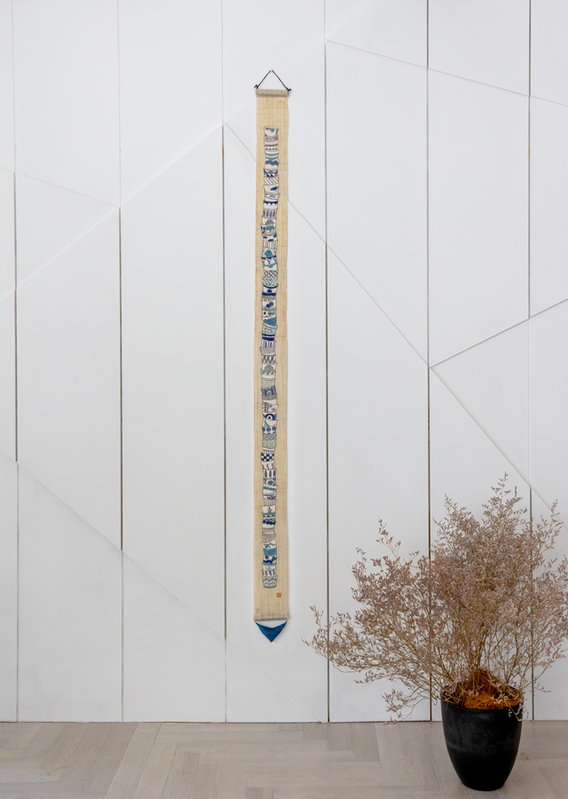 手染め麻細タペストリー「蕎麦猪口重ね」 [京都洛柿庵オンラインショップ]