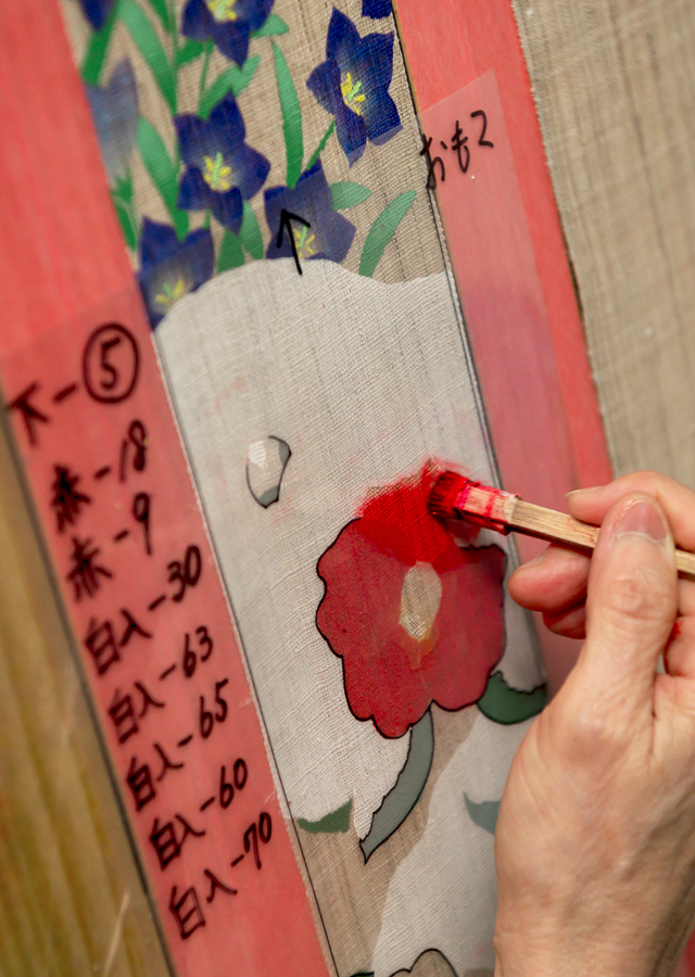 細タペ 手描き友禅「花見遊山」