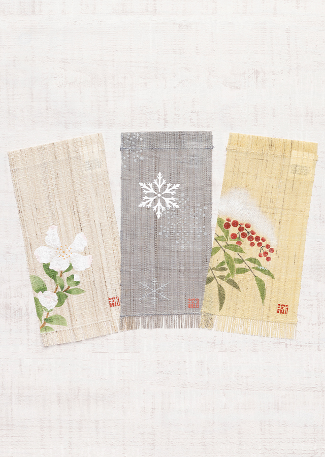 絵麻　立冬・小雪・大雪「山茶花・樹氷・白雪南天」