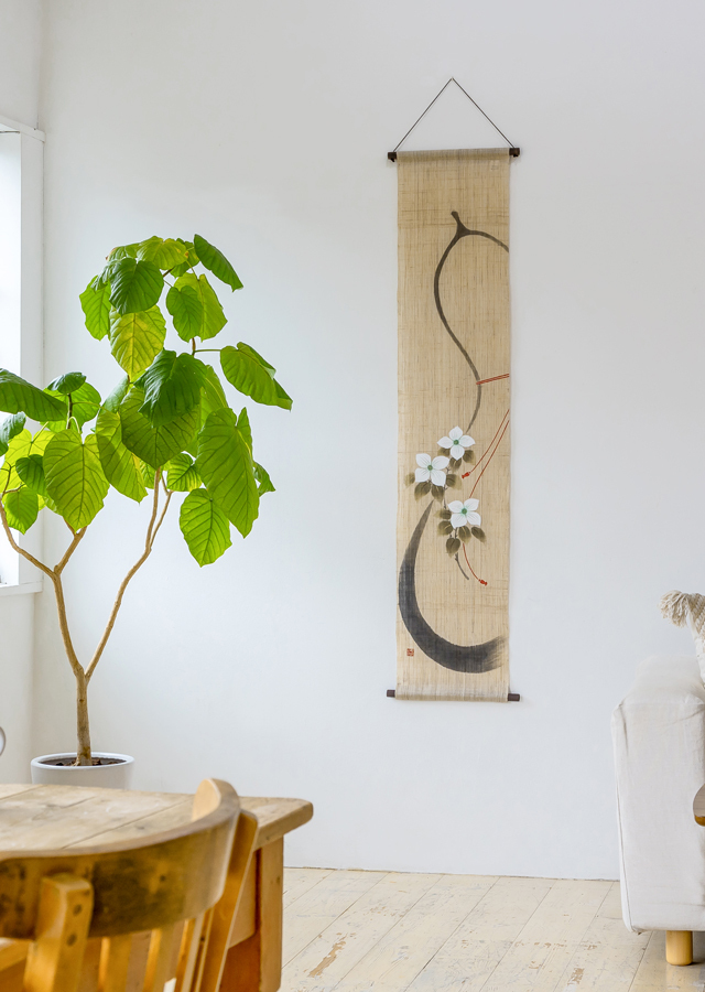 手描きタペストリー「瓢箪に山法師」