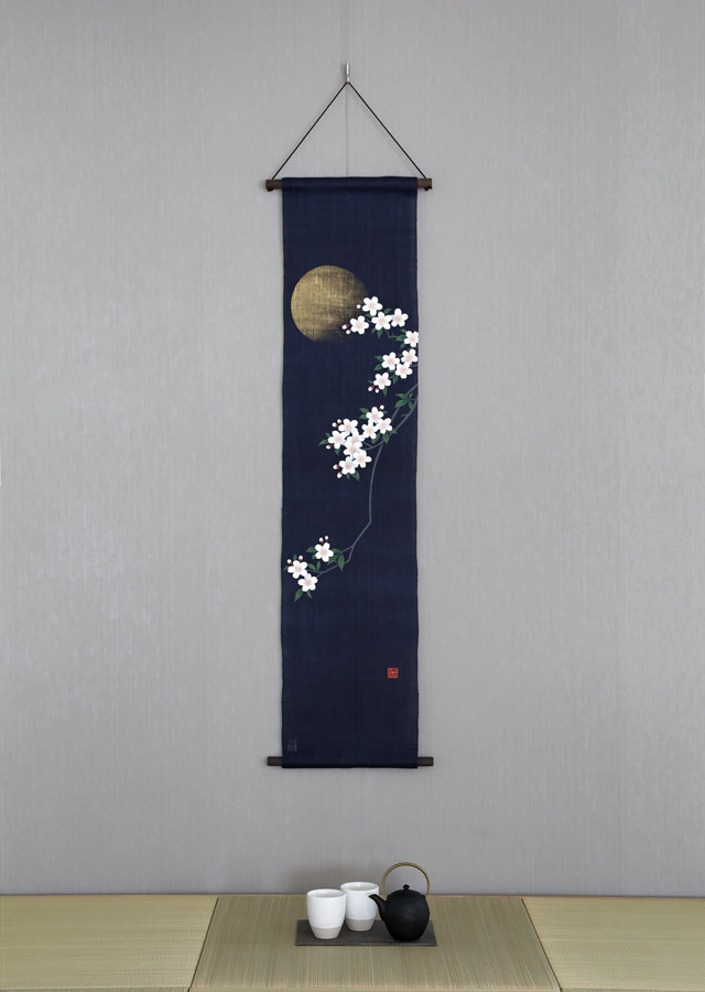 本麻タペストリー「桜花明かり」