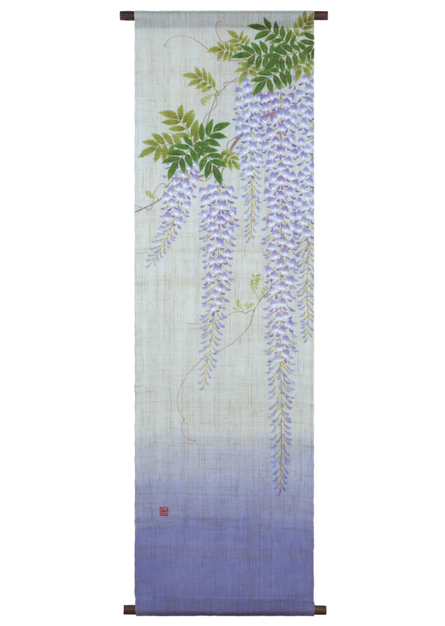 手染め　花タペストリー 手染め麻タペストリー「藤しだれ」 [京都洛柿庵オンラインショップ]
