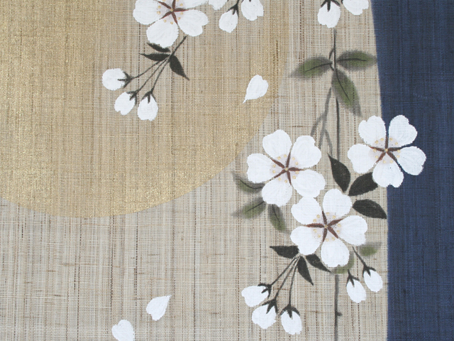 手描き麻暖簾【枝垂櫻】手染め桜のれん 巾77×158cm一点物