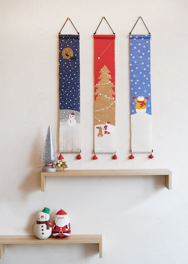 豆タペストリー「スノーマンブルー」「願いごと」「スノークリスマス」