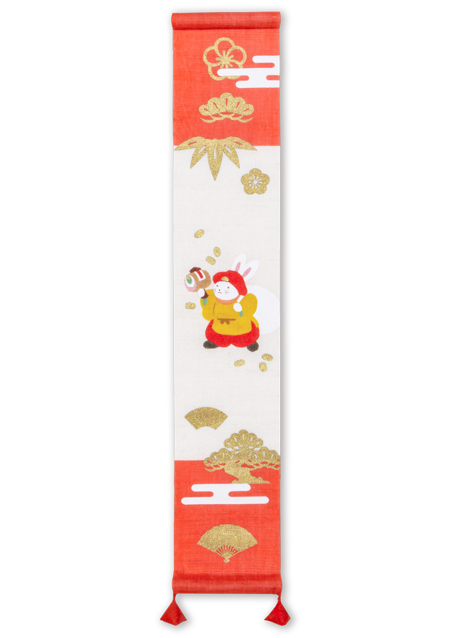新品・未使用  ※京都洛柿庵  細タペストリー・『うさぎの宝袋』 ※ 手染め麻細タペストリー「うさぎの宝袋」 [京都洛柿庵オンライン