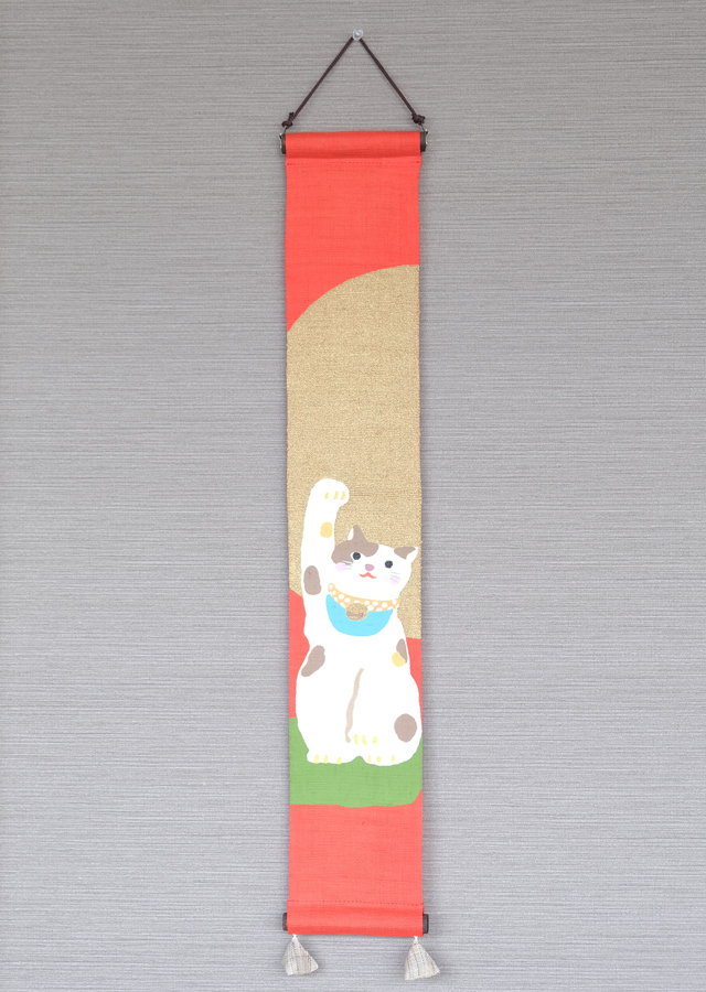 手染め麻豆タペ「紅白招き猫」[京都洛柿庵オンラインショップ]