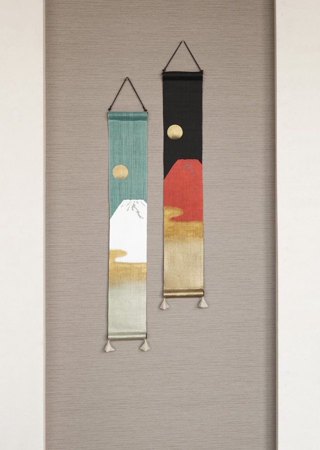 豆タペストリー「赤富士」「富士」