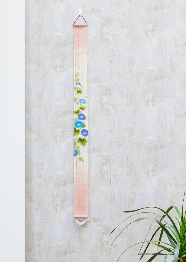 手染め麻細タペ150cm「空色朝顔（150）」[京都洛柿庵オンラインショップ]