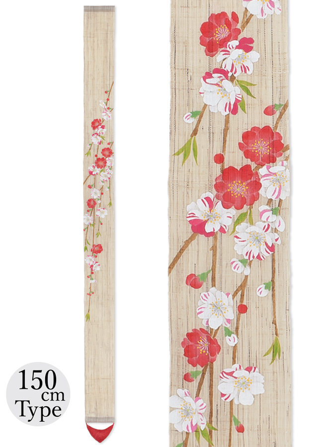 花タペストリー　手染め 手染め麻細タペ150cm「花桃源平（150）」[京都洛柿庵オンラインショップ]