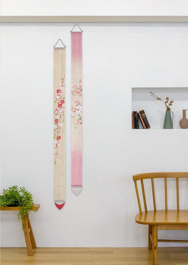 手染め麻細タペ150cm「花桃源平（150）」[京都洛柿庵オンラインショップ]