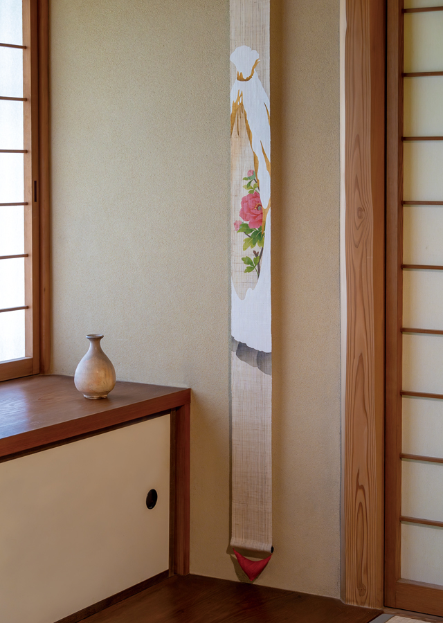 手染め麻細タペ「冬牡丹」 [京都洛柿庵オンラインショップ]