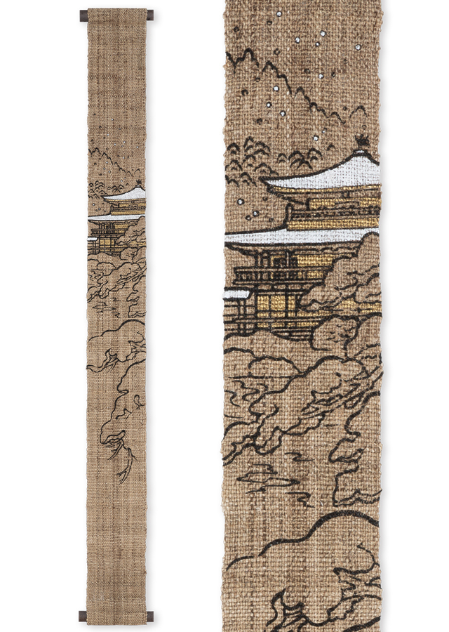 手染め麻細タペ「雪中金閣 Zen」 [京都洛柿庵オンラインショップ]